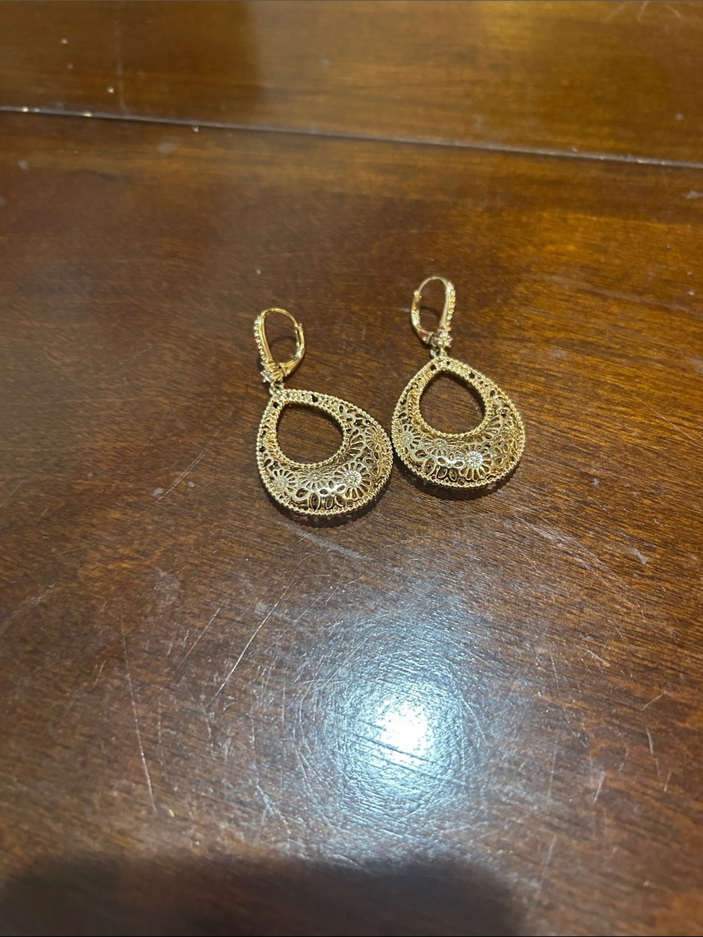 Delicate Gold Filigree Teardrop Earrings for Women